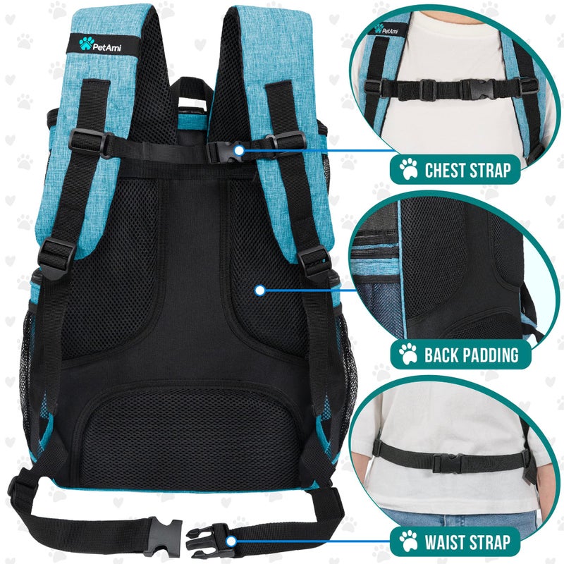 PetAmi Dog Backpack Carrier, Airline Approved Cat Backpacks for Carrying Small Large Cats, Pet Carrier Back Pack, Ventilated Soft Sided for Travel, Hiking, Camping, Max 18 lbs, Turquoise - Image 4